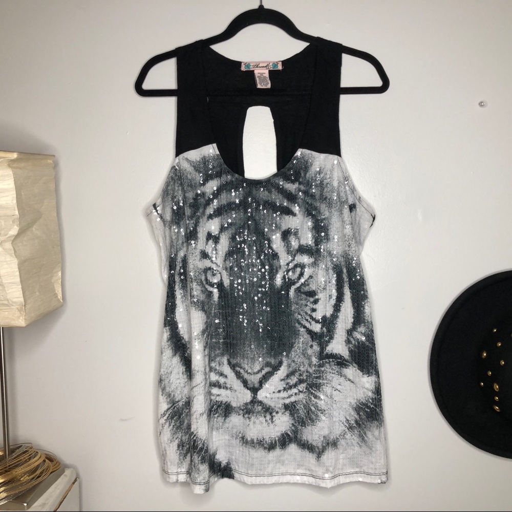 Sequin tiger face tank top
